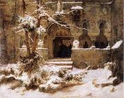 Carl Friedrich Lessing Monastery Courtyard in the Snow oil painting